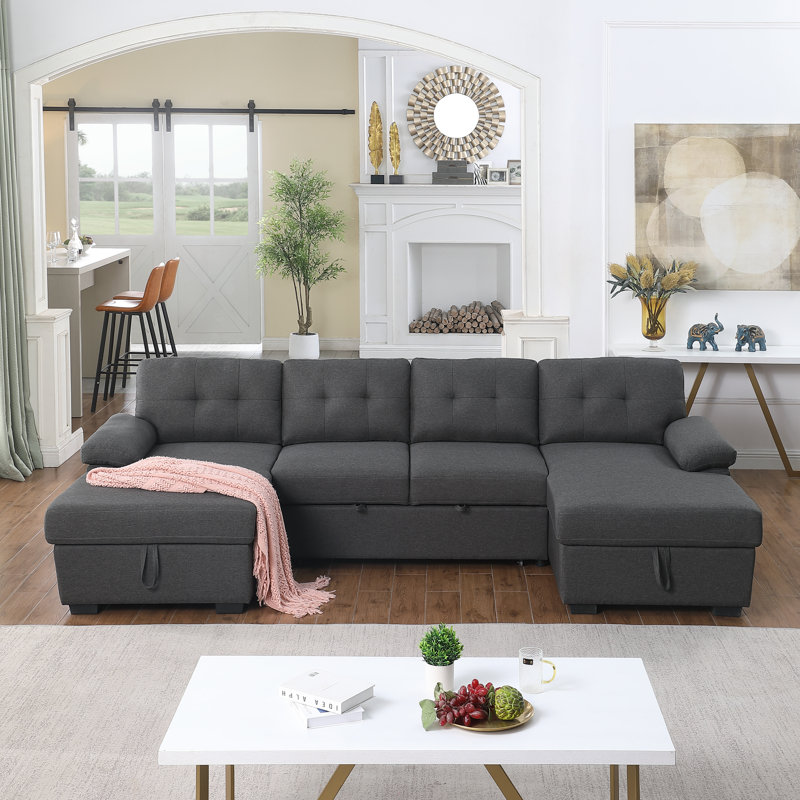 Latitude Run Micia Symmetrical Upholstered Sleeper Sectional Sofa and Chaise Reviews Wayfair